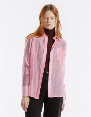 Women's Urban Revivo Patch Pocket Shirts Pink | HLN5575CT