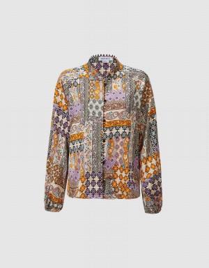 Women's Urban Revivo Patchwork Print Satin Shirts Multicolor | GEK239OW