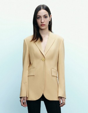 Women's Urban Revivo Peaked Lapel Straight Blazers Yellow | QIL9169HN