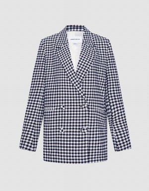 Women's Urban Revivo Plaid Double Breasted Blazers Grey | HWI295JT