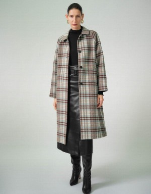 Women's Urban Revivo Plaid Straight Checkered Coats Blue | LFC78100SU