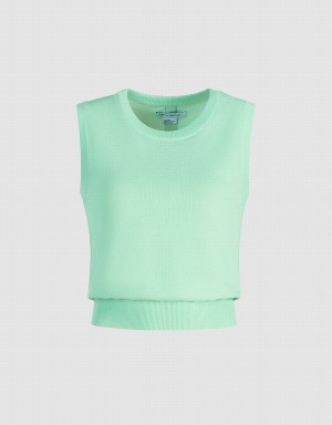 Women's Urban Revivo Plain Crew Neck Knitted Tank Top Green | SZS3624WJ