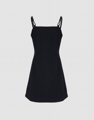 Women's Urban Revivo Plain Denim Cami Dress Black | SER4256KG