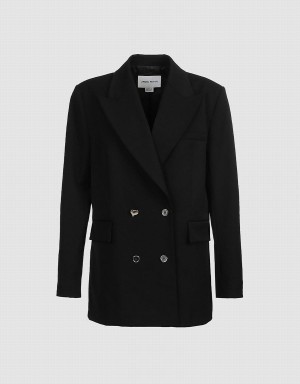 Women's Urban Revivo Plain Double Breasted Blazers Black | BUQ2250PL