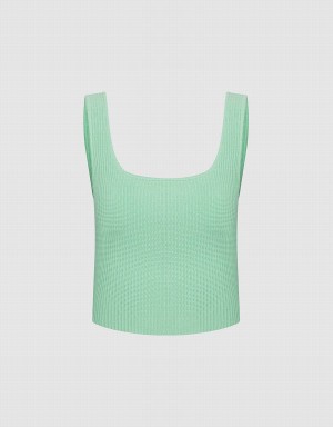 Women's Urban Revivo Plain Ribbed Knit Tank Top Green | XUH6692RR