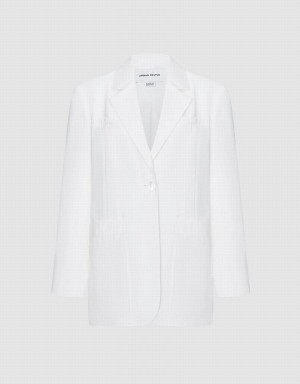 Women's Urban Revivo Plain Single Breasted Blazers White | LPP5886ET