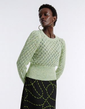 Women's Urban Revivo Pointelle Sweaters Green | WGB3066RG