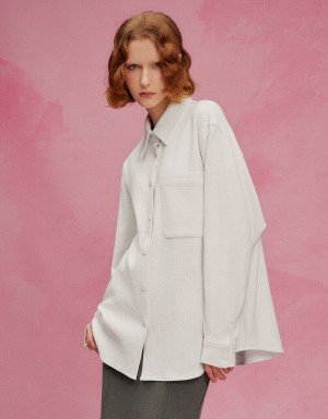 Women's Urban Revivo Press Buttoned Oversized Shirts White | FAK5311MV