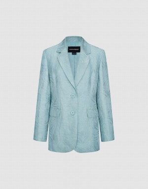 Women's Urban Revivo Pritned Notch Lapel Blazers Blue | UPQ4527VW