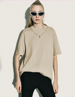 Women's Urban Revivo Regular With Necklace T Shirts Khaki | NOU1867SX