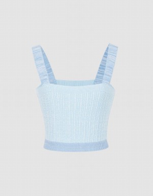 Women's Urban Revivo Ribbed Knit Cami Tank Top Blue | RUR4756VV