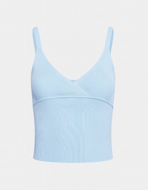 Women's Urban Revivo Ribbed Knit V Neck Cami Tank Top Light Blue | SQM8046FU