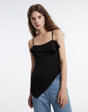 Women's Urban Revivo Ruffled Asymmetric Tank Top Black | IVW9121KP