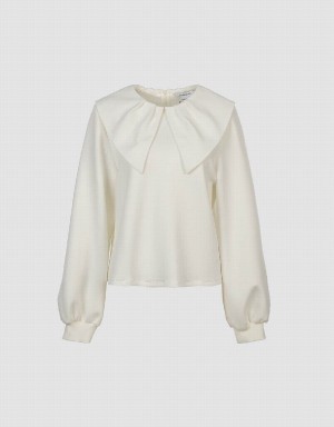 Women's Urban Revivo Sailor Collar Knitted Blouse White | NKV394DE