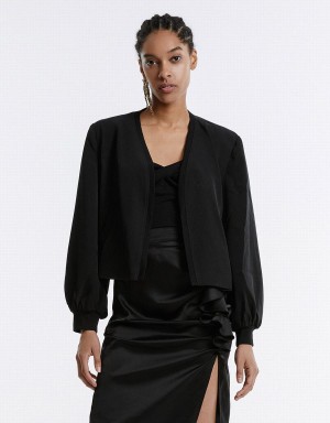 Women's Urban Revivo Shoulder Pad Jackets Black | QXX4147QZ