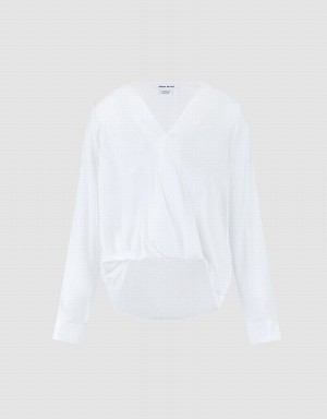 Women's Urban Revivo Silk Effect Wrap Blouse White | MPK2629XF