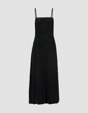 Women's Urban Revivo Skinny Midi Denim Dress Black | OBH6540HI