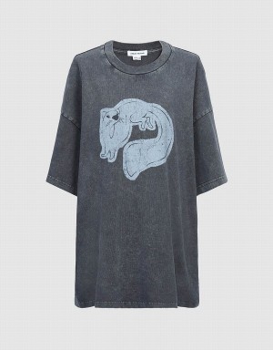 Women's Urban Revivo Skunk Printed Crew Neck Straight T Shirts Grey | ZWA3428LP