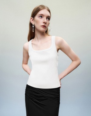 Women's Urban Revivo Sleeveless Crew Neck Skinny T Shirts White | TSL4262EL