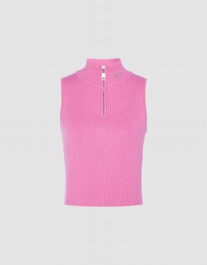 Women's Urban Revivo Sleeveless Knitted Top Cardigan Rose Red | ADW8053DK