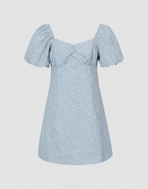 Women's Urban Revivo Square-Cut Collar A-Line Dress Blue | LRI1317IJ