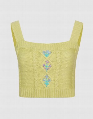 Women's Urban Revivo Square Neck Knitted Sleeveless Tank Top Green | IWA6226AZ