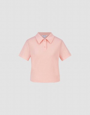 Women's Urban Revivo Standard Sleeve Straight Polo Shirts Pink | XQI9020TS