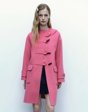 Women's Urban Revivo Straight Longline Woolen Coats Rose Red | BBE6630LD