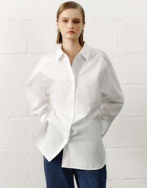 Women's Urban Revivo Straight Loose Shirts White | JQN754YN