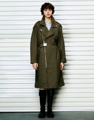 Women's Urban Revivo Straight With Belt Trench Coat Green | IKZ8783LZ