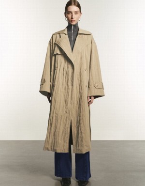 Women's Urban Revivo Straight With Belt Trench Coat Khaki | GID4565RC