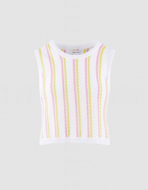 Women's Urban Revivo Striped Knitted Tank Top White | FBZ1624KJ