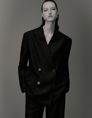 Women's Urban Revivo Tailored V-Neck Blazers Black | WZN5899XZ