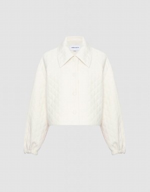 Women's Urban Revivo Textured Button Up Jackets White | ZSE4036HH