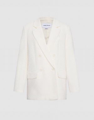 Women's Urban Revivo Textured Double Breasted Blazers White | WSB9029ZC