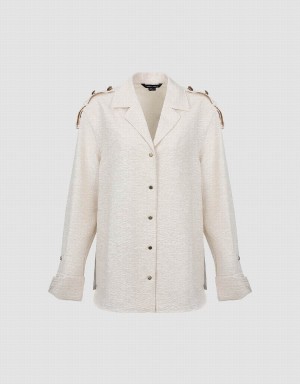 Women's Urban Revivo Textured Lapel Straight Shirts White | PMY1948PM