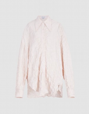 Women's Urban Revivo Textured Long Sleeve Shirts Pink | VHE6264PG