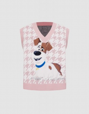 Women's Urban Revivo The Secret Life Of Pets Houndstooth Tank Top Pink | VMJ8839AM