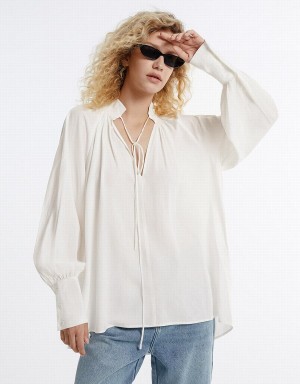 Women's Urban Revivo Tie Front Blouse White | CGD4197HU