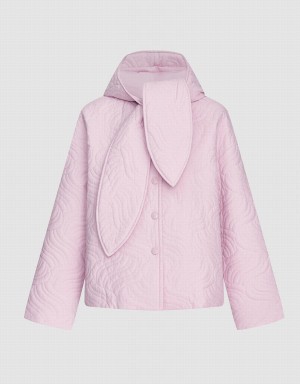 Women's Urban Revivo Tie Front Hooded Textured Winter Coats Pink | ALF1543IX