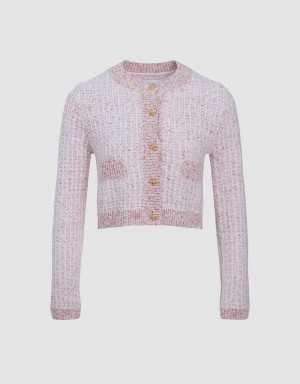 Women's Urban Revivo Tweed Button Up Cardigan Pink | WYM2774HJ