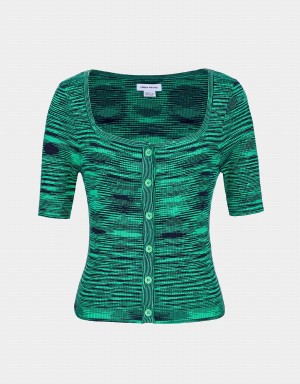 Women's Urban Revivo U Neck Button Front Skinny Cardigan Light Green | UTL5151ZW