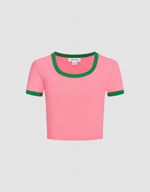 Women's Urban Revivo U Neck Skinny T Shirts Pink | YTQ6195YF