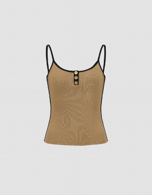 Women's Urban Revivo U Neck Skinny Tank Top Brown | RYR573VR