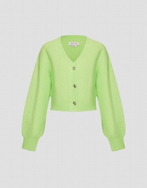 Women's Urban Revivo V-Neck Knit Cardigan Green | FDS252JS