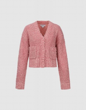 Women's Urban Revivo V-Neck Knitted Cardigan Pink | ZIV374UD