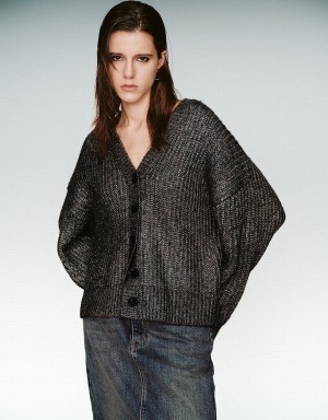 Women's Urban Revivo V-Neck Knitted Cardigan Light Grey | BLK3852DI