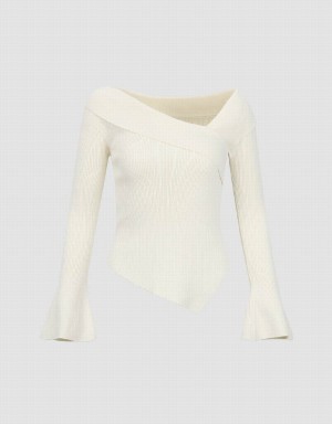 Women's Urban Revivo V-Neck Skinny Knitted Cardigan White | GEZ3251BY