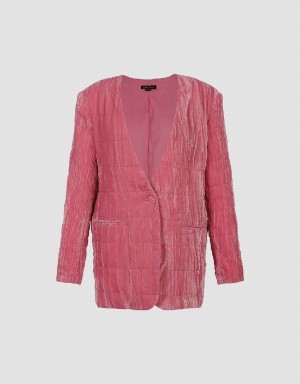 Women's Urban Revivo V-Neck Straight Jackets Pink | EGO9896MI