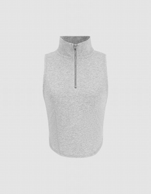 Women's Urban Revivo Zip Half Placket Tank Top Grey | DCI905DO